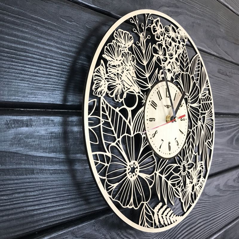 Годинник ручної роботи настінний дерев`яний «Літні квіти»
