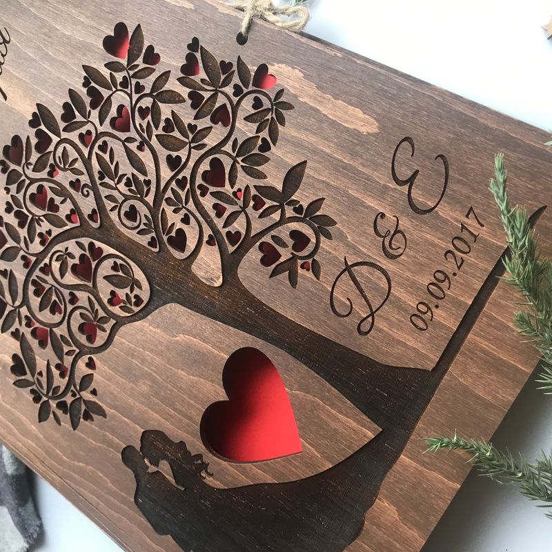 Оригинальный подарок на деревянную свадьбу - альбом для фото с именной гравировкой на заказ