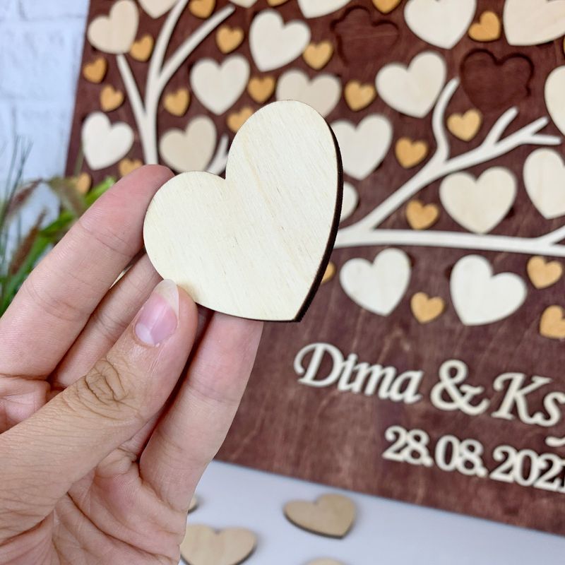 Велика весільна листівка для побажань гостей з дерева