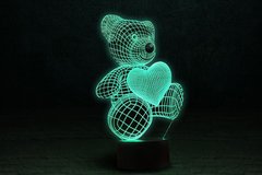 3D Світлодіодний нічник «Медведик з кулькою-сердечком»