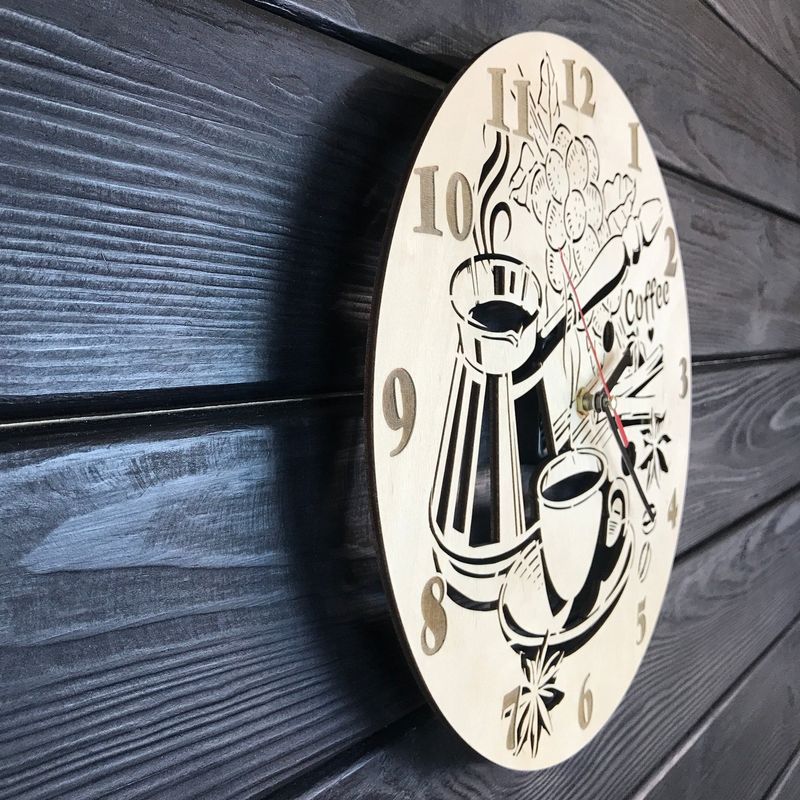 Оригінальний дерев`яний годинник на стіну «Час кави»