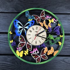 Кольоровий настінний годинник з дерева "Вальс метеликів"