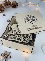 Дерев`яні новорічні іграшки 12 шт в наборі з логотипом