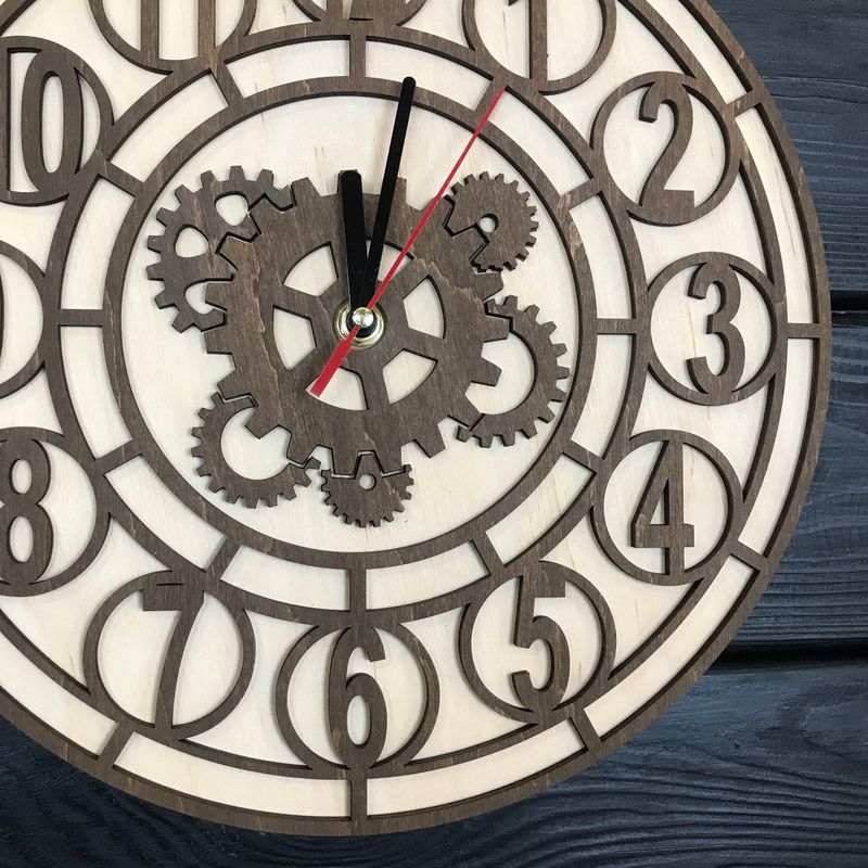 Універсальний настінний годинник з дерева зі шестернями