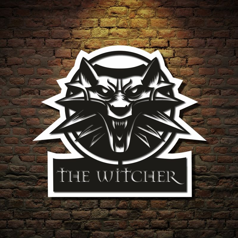 Деревянная картина-эмблема компьютерной игры «The Witcher»