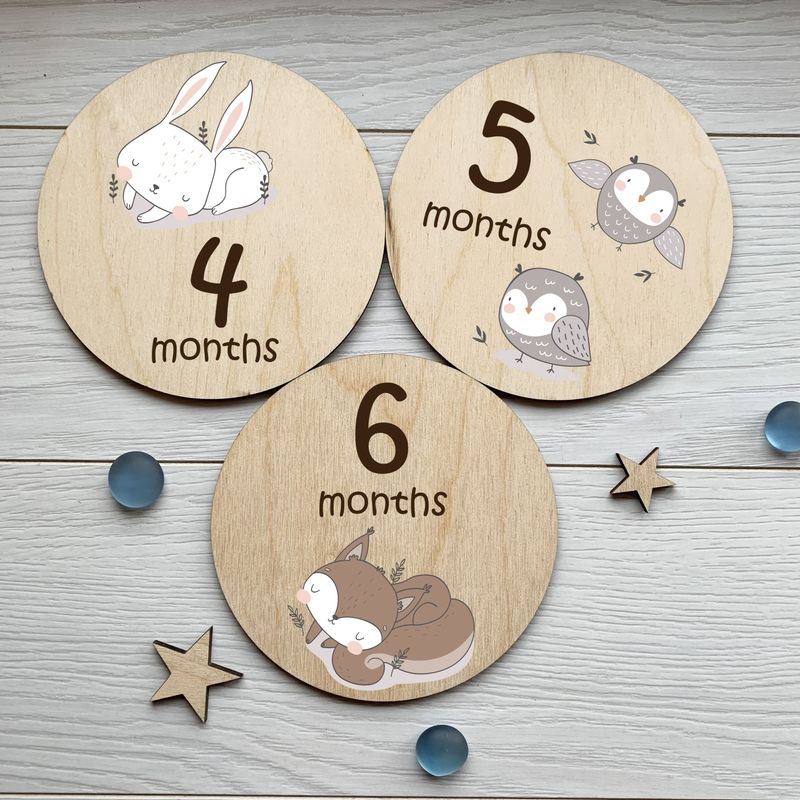 Набор деревянных карточек для детской фотосессии по месяцам 12 штук