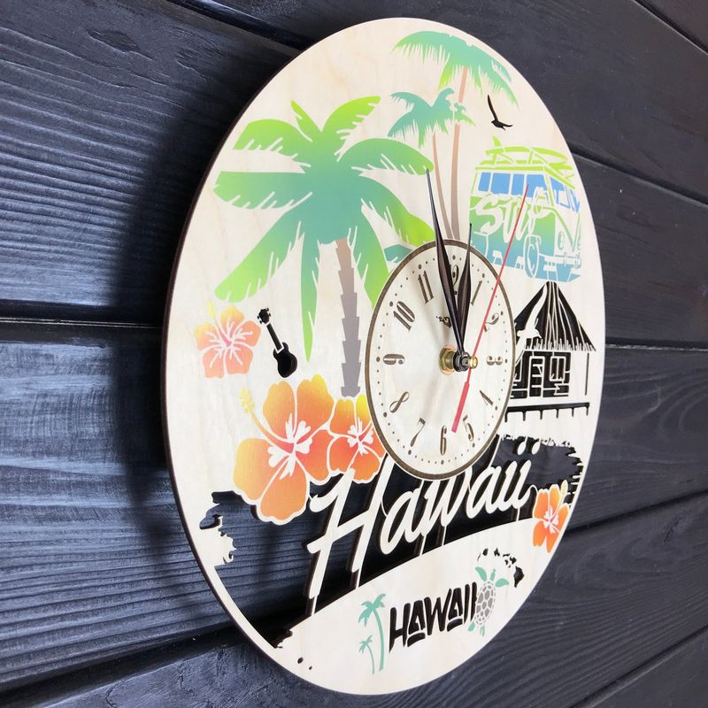 Деревянные настенные часы «Гавайи» с цветной печатью