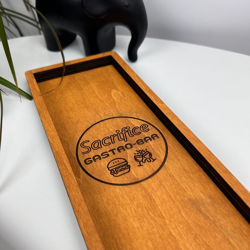 Деревянная подставка для подачи приборов с логотипом заведения, органайзер для приборов из дерева, товары HoReCa