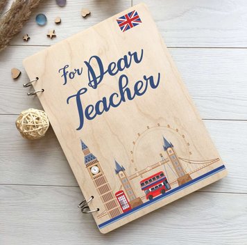 Блокнот з дерева для вчителя англійської мови «For Dear Teacher»