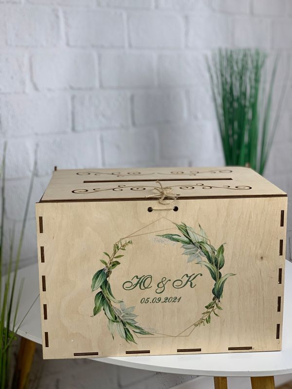 Весільна коробка для грошей з дерева з кольоровим друком