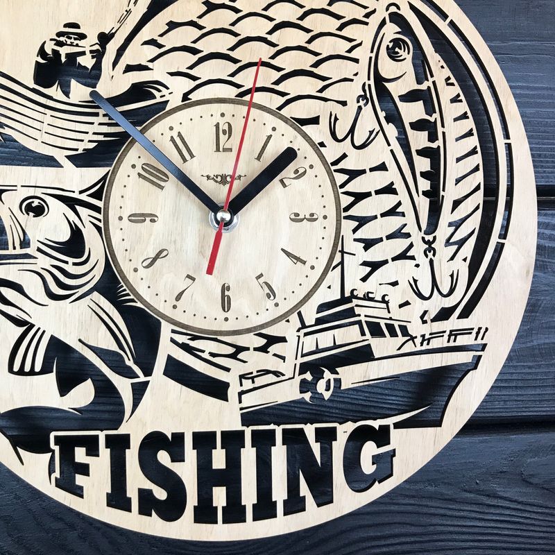 Незвичайний настінний годинник з дерева «Риболовля»
