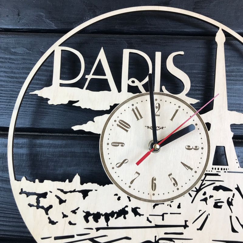 Стильний дерев`яний годинник на стіну «Франція, Париж»