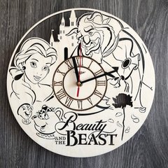 Круглий оригінальний настінний годинник з дерева "Красуня та чудовисько"