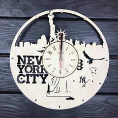 Годинник настінний круглий з дерева «Нью-Йорк. Статуя Свободи"