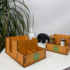 Компактний дерев'яний органайзер для подачі на стіл спецій, зубочисток та серветок з логотипом, товари HoReCa