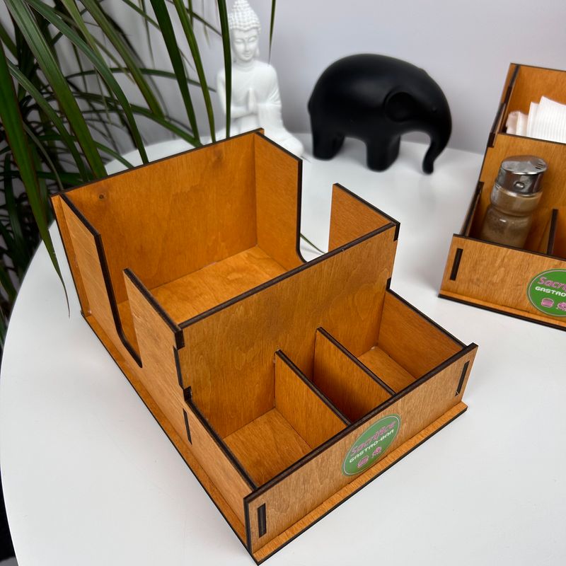 Компактный деревянный органайзер для подачи на стол специй, зубочисток и салфеток с логотипом, товары HoReCa