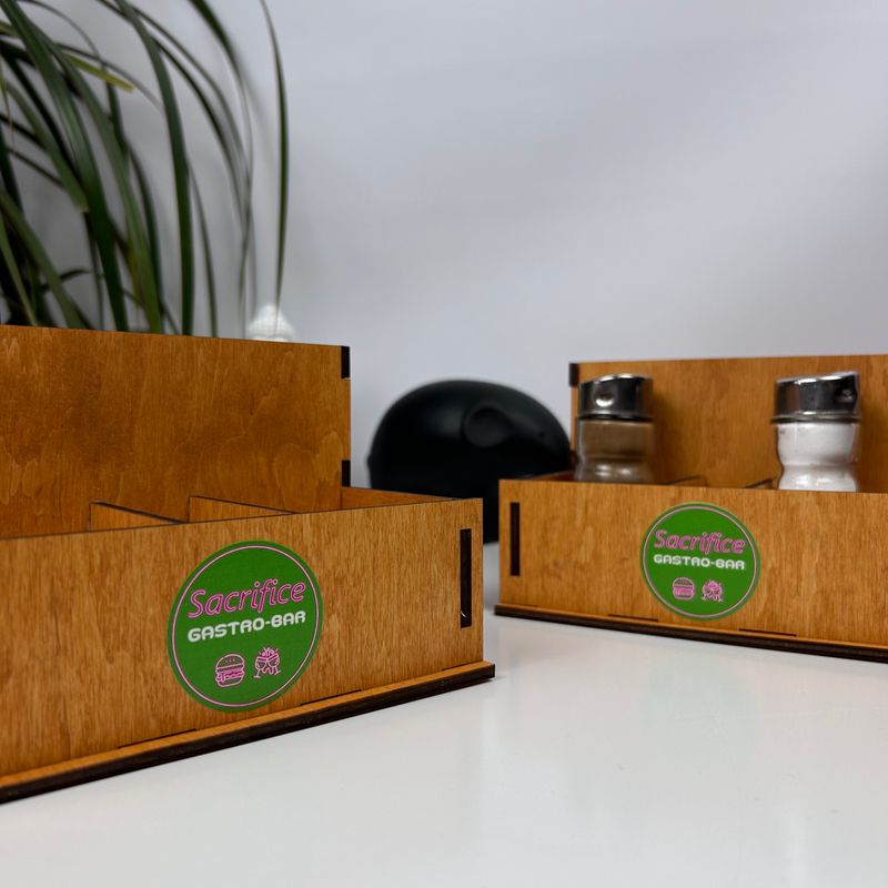 Компактный деревянный органайзер для подачи на стол специй, зубочисток и салфеток с логотипом, товары HoReCa