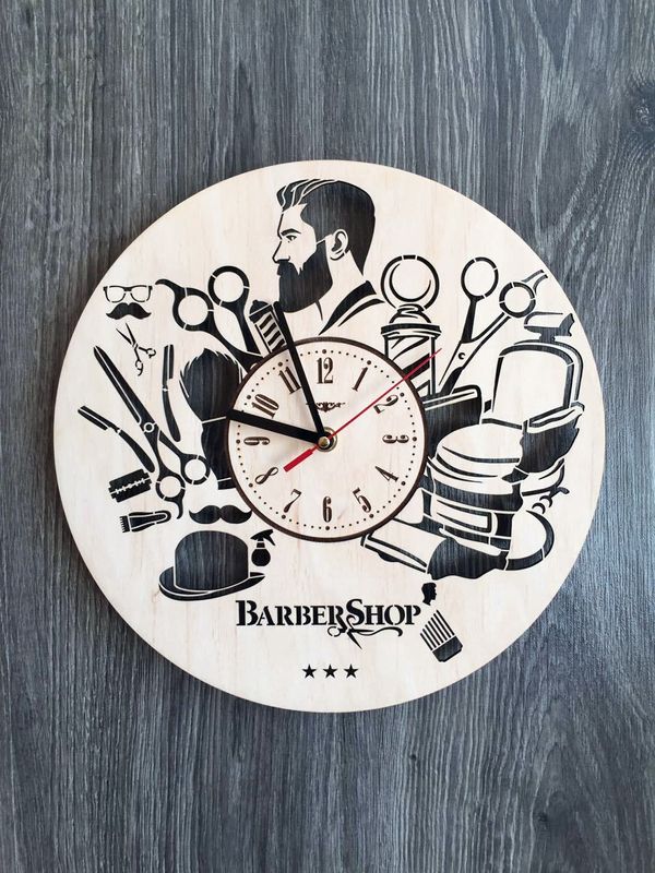 Дизайнерские настенные часы из дерева «Барбершоп»