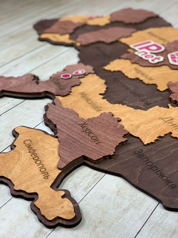 Большая объемная карта Украины из дерева с логотипом на заказ