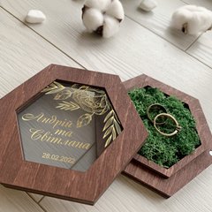Весільна коробочка для обручок з іменним принтом на акриловій кришці