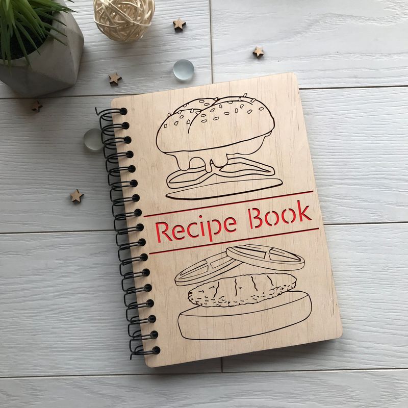 Деревянная записная книга на пружине для кулинарных рецептов