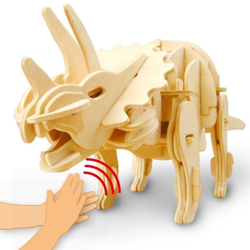Конструктор деревянный Robotime Динозавр робот Трицератопс 85 деталей