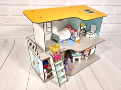 Двоповерховий пляжний будиночок для ляльок з меблями і текстилем