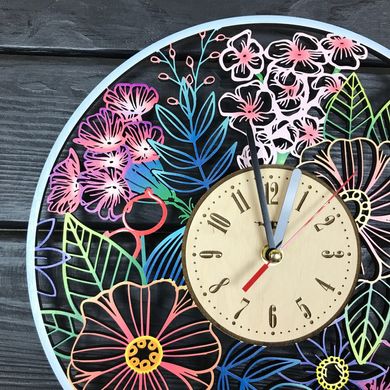 Деревянные настенные часы с УФ-печатью «Летние цветы»