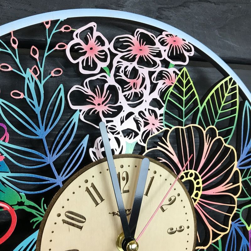 Дерев'яний настінний годинник з УФ-друком «Літні квіти»