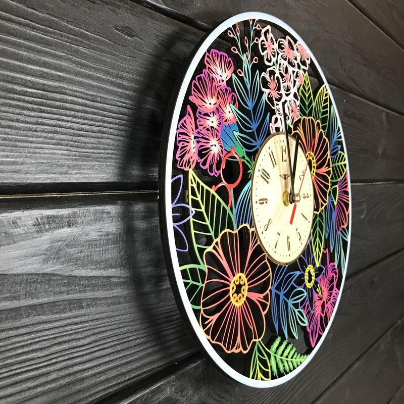 Дерев'яний настінний годинник з УФ-друком «Літні квіти»