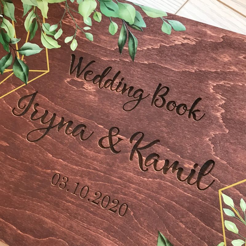 Свадебный деревянный альбом с цветной печатью и гравировкой