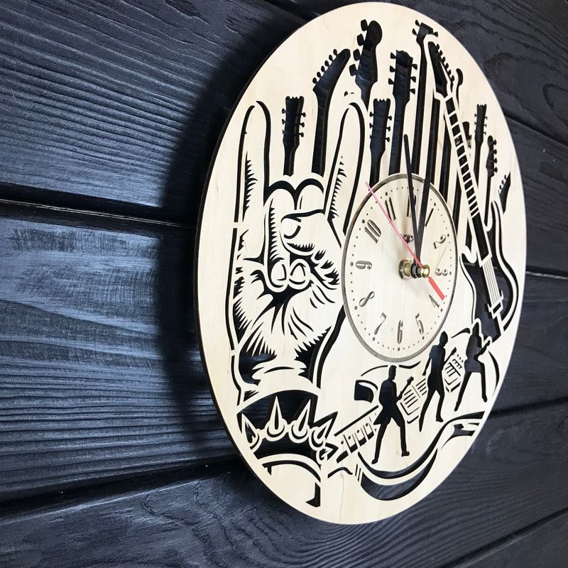 Декоративний настінний годинник з дерева «Електрична гітара»