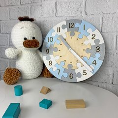Детская развивающая игра из дерева «Часы-пазл»