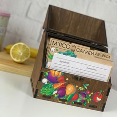 Органайзер из дерева со специальными карточками и тематическими разделами для записи рецептов