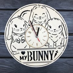 Декоративний годинник з дерева «Милі кролики»