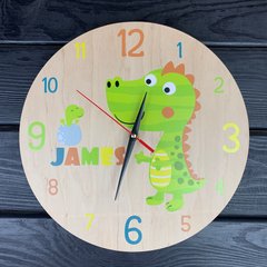 Именные настенные часы с динозавром в комнату мальчика