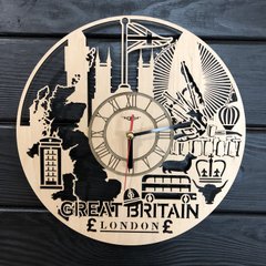 Дизайнерський настінний годинник з дерева «Великобританія»